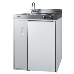 162-C30EL 30" All-In-One Kitchenette w/ Cooktop, Refrigerator/Freezer, & Sink - White, 1...