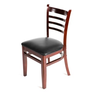 256-WC101MH Dining Chair w/ Ladder Back & Black Vinyl Seat - Beechwood Frame, Mahogany Finish