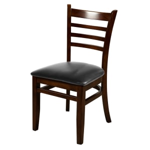256-WC101WA Dining Chair w/ Ladder Back & Black Vinyl Seat - Beechwood Frame, Walnut Finish