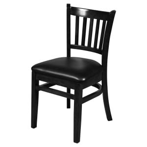 256-WC102BLK Dining Chair w/ Vertical Slat Back & Black Vinyl Seat - Beechwood Frame, Black