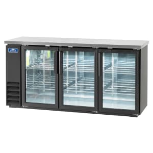 150-ABB72G 72" Bar Refrigerator - 3 Swinging Glass Doors, Black, 115v