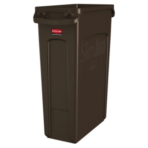 Lavex 23 Gallon Brown Slim Rectangular Trash Can with Dome Swing Lid