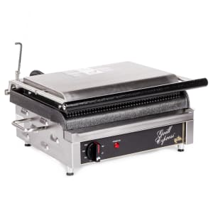 062-GX14IG Single Commercial Panini Press w/ Cast Iron Grooved Plates, 120v