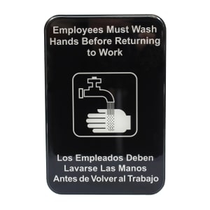 229-695654 Employees Must Wash Hands Sign - 6" x 9", Plastic, White on Black