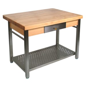 416-CUCG11 Cucina Grande, Work Table, 2 1/4" Maple Top, Varnique Finish, Stainless Base, 60 x 36
