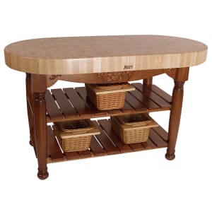 416-CUHAR60CR 60" Oval Butcher Block, Hard Maple Top w/ Warm Cherry Stain Base