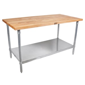 416-JNS04 Hard Rock Maple Work Table, Galvanized Shelf,  24 x 72 x 36" H