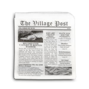 284-4T3020 Basket Liner Paper Bags - 5 1/2" x 5 1/2", Village Post Newsprint, White
