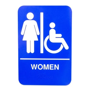 370-S69B1BL Women/Accessible" Braille Sign - 6x9" White on Blue
