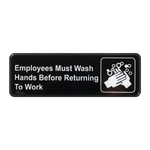 080-SGN322 EMPLOYEES MUST WASH HANDS BEFORE RETURNING TO WORK Sign, Symbol, 3 x 9", Black