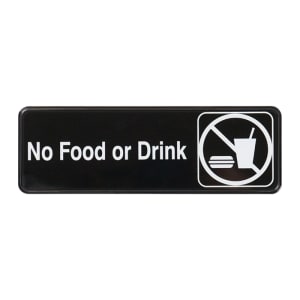 080-SGN333 No Food or Drink Sign - 3" x 9", Black