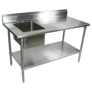 416-EPT8R53060SSKL Work Table w/ 1 Bowl & Splash Mount Faucet, 60X30", Stainless Bullet Feet