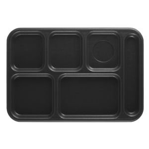144-10146CW110 Plastic Rectangular Tray w/ (6) Compartments, 10" x 14 1/2", Black