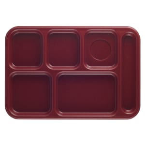 144-10146CW416 Plastic Rectangular Tray w/ (6) Compartments, 10" x 14 1/2", Cranberry