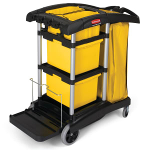 007-FG9T7300BLA Janitor Cart w/ Tub Accommodation, Black/Yellow