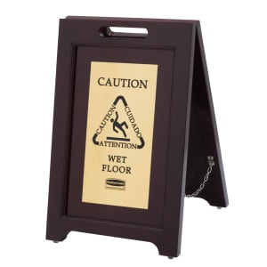 007-1867507 Executive Multi-Lingual Caution Sign - 2 Sided Wood/Gold