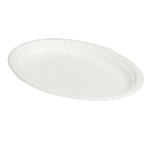 957-42OP107 Oval Disposable Plate - 10 1/4" x 7 3/4", Baggase, White