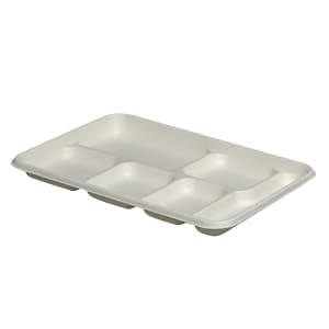 957-42RCT128S6 Rectangular Disposable Tray w/ (6) Compartments - 12 7/10" x 8 7/10" , Bagasse, White