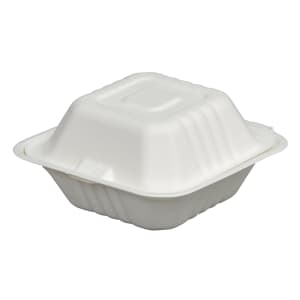 957-42SH6 Disposable Hinged Container - 6"L x 6"W x 3 1/10" H, Bagasse, White