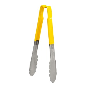 175-4780950 9 1/2"L Stainless Steel Utility Tongs - Yellow