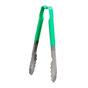 175-4780970 9 1/2"L Stainless Steel Utility Tongs - Green