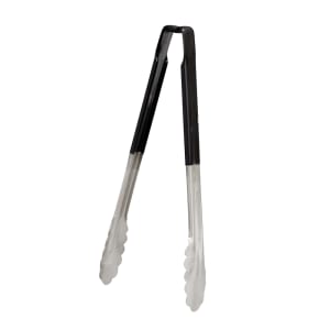 175-4781220 12"L Stainless Steel Utility Tongs - Black