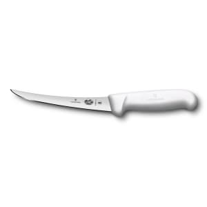 037-5660715 Curved Boning Knife w/ 6" Semi-Stiff Blade, High Carbon Steel, White Handle