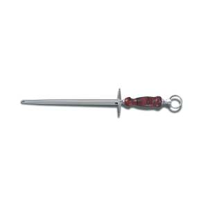 037-40084 12" Round Sharpening Steel w/ Regular Cut, Loose Ring, Dark Wood Handle