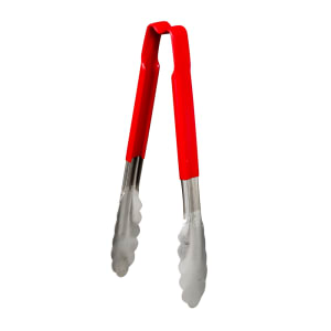 175-4780940 9 1/2"L Stainless Steel Utility Tongs - Red
