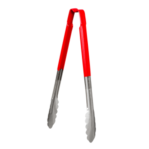 175-4781240 12"L Stainless Steel Utility Tongs - Red