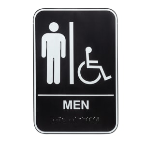 175-5631 6" x 9" Men/Accessible Sign - Braille, White on Black