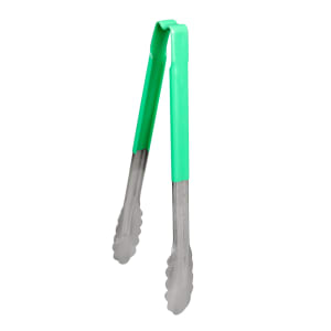 175-4781270 12"L Stainless Steel Utility Tongs - Green