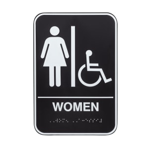 175-5630 6" x 9" Women/Accessible Sign - Braille, White on Black