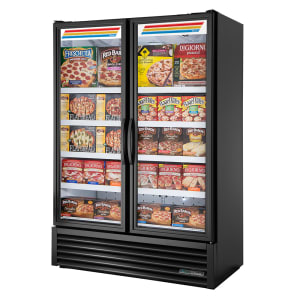 598-FLM54FTSL01BK 53 7/8" Two Section Display Freezer w/ Swing Doors - Bottom Mount Compressor, Black, 115v