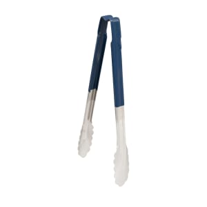 175-4781230 12"L Stainless Steel Utility Tongs - Blue