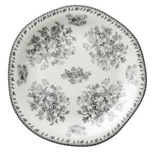 324-L6703068119 6 1/2" Irregular Round Lancaster Garden™ Plate - Porcelain, Grey Floral Desi...
