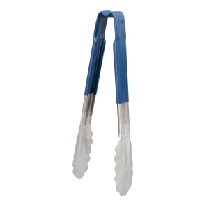175-4780930 9 1/2"L Stainless Steel Utility Tongs - Blue
