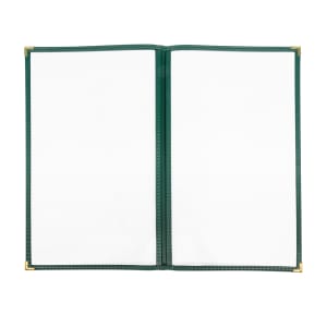 287-TED8514DS06 Double Pocket Vinyl Menu Cover, 8 1/2"W x 14"H, Green Leatherette