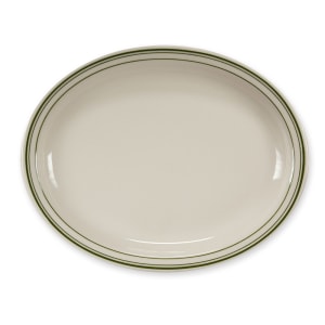 179-2601 11 3/8" x 9" Oval Platter - China, White w/ Green Band