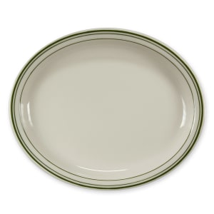 179-2591 9 3/4" x 6" Oval Platter - China, White w/ Green Band