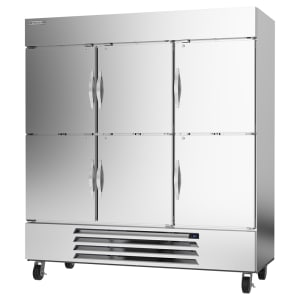 118-HBR72HC1HS 75" Three Section Reach In Refrigerator, (6) Left/Right Hinge Solid Doors, 115v