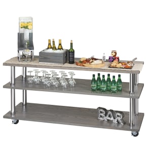 151-3698687 72" Beverage Service Cart w/ (3) Levels - Oak/Metal, Dark Gray