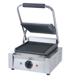 122-SG811 Single Commercial Panini Press w/ Cast Iron Grooved Plates, 120v