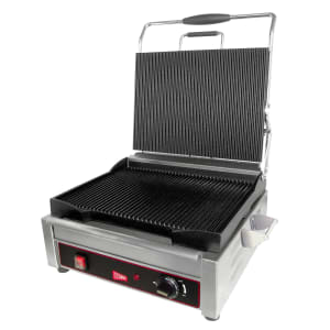 131-SG1LG Single Commercial Panini Press w/ Cast Iron Grooved Plates, 120v