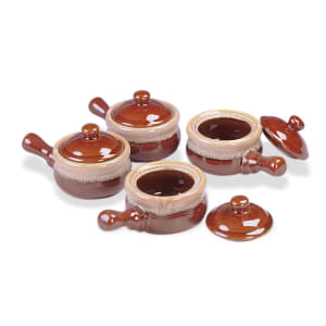 158-744047 16 oz Ceramic Onion Soup Bowl Set w/ Lid, Brown