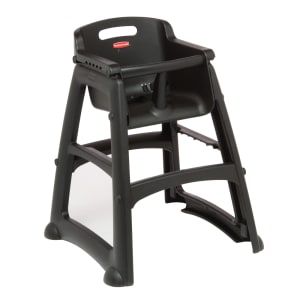 007-780608BK 29 3/4" Stackable Plastic High Chair w/ Waist Strap, Black
