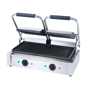 122-SG813 Double Commercial Panini Press w/ Cast Iron Grooved Plates, 120v