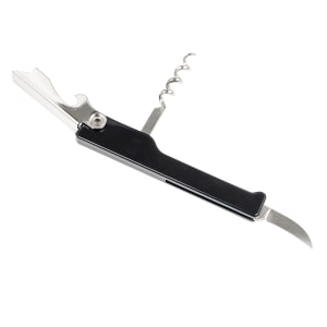 166-WCSB415 Waiter's Corkscrew w/ Foil Cutter & Bottle Cap Opener, Black