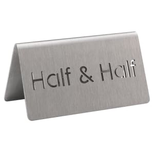 482-1CBFHALFHALFMOD Half & Half Beverage Table Tent Sign - 3"W x 1 1/2"H, Brushed Stainless