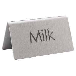 482-1CBFMILKMOD Milk Beverage Table Tent Sign - 3"W x 1 1/2"H, Brushed Stainless